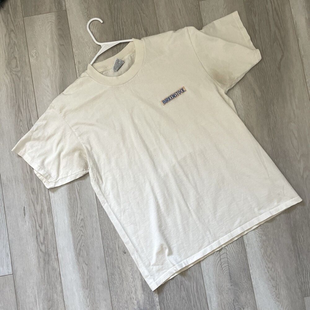 Vintage Birkenstock Tshirt gildan cotton short sleeve mens Cream (large) casual